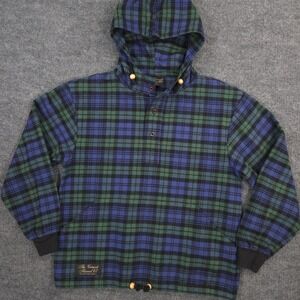 The Vermont Flannel Co Henley Hoodie Mens XS Blue Green Plaid Made In USA